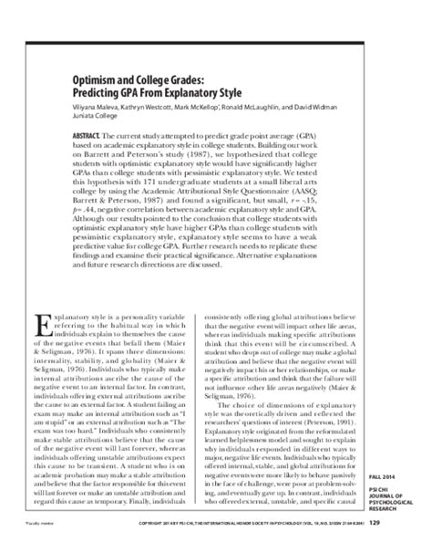 (PDF) Optimism and College Grades: Predicting GPA From Explanatory Style | David Widman ...