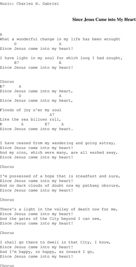 Since Jesus Came into My Heart - Christian Gospel Song Lyrics and Chords