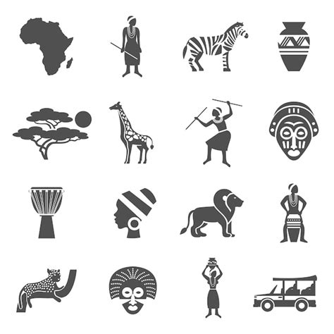 Free Vector | Africa Black White Icons Set