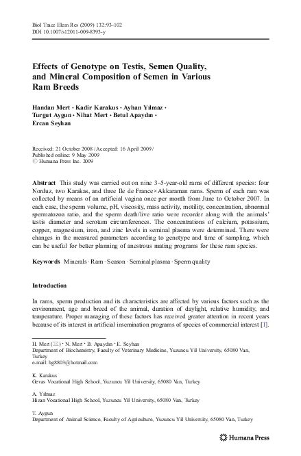 (PDF) Effects of Genotype on Testis, Semen Quality, and Mineral Composition of Semen in Various ...