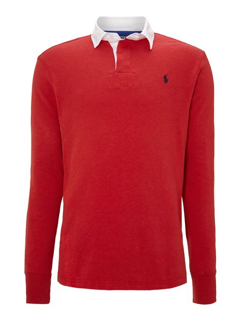 Polo Ralph Lauren Classic Custom Fit Rugby Shirt in Red for Men (Deep Red) | Lyst