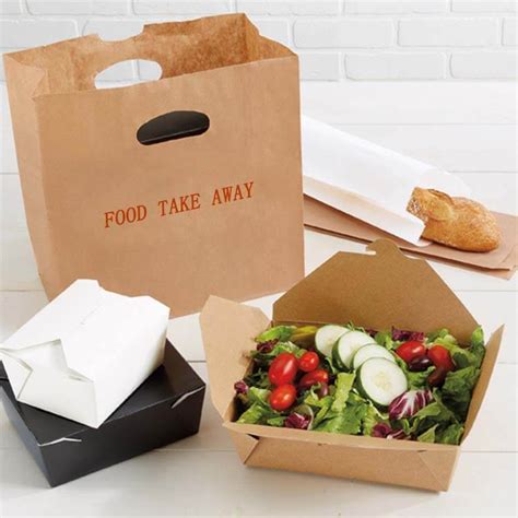Custom Logo Printed Cheap Eco Recycled Take Away Food Packaging Brown Kraft Paper Bag With ...