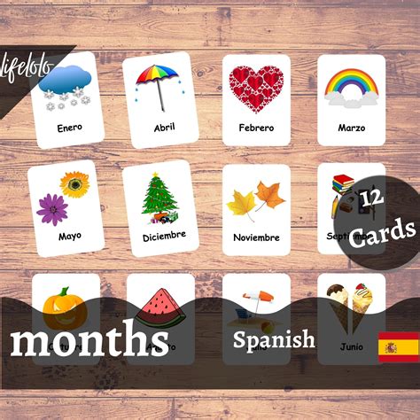 Months of the Year SPANISH Flash Cards 12 Bilingual Cards | Etsy