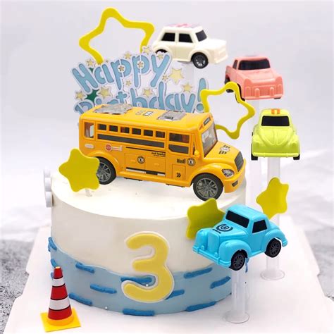 Buy 18pcs Car Cake Topper School Bus Vehicles Cute Star Windmill Happy ...