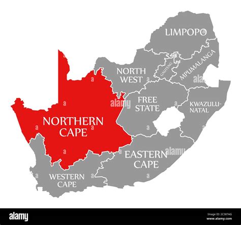 Northern Cape red highlighted in map of South Africa Stock Photo - Alamy