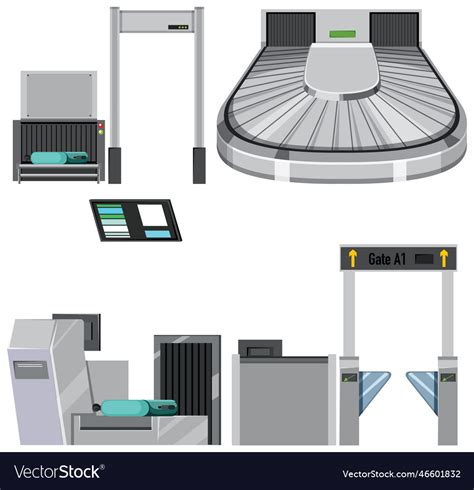 Baggage carousel and airport elements collection Vector Image