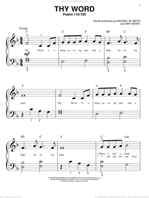 Grant - Thy Word sheet music for piano solo (big note book) [PDF]