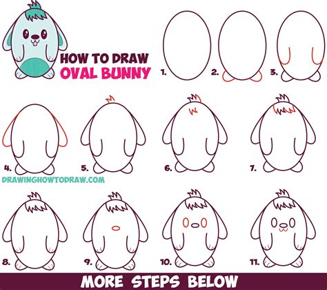 How to Draw a Cute Cartoon Bunny Rabbit from an Oval - Easy Step by Step Drawing Tutorial for ...