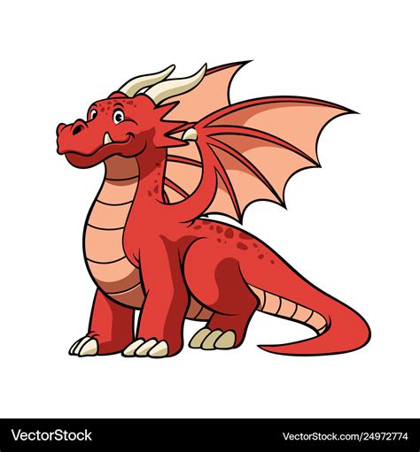 Cartoon red dragon in smiling face Royalty Free Vector Image