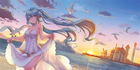 Wallpaper : anime girls, Vocaloid, Hatsune Miku, Ice artist, smiling, lifting dress 4917x2459 ...