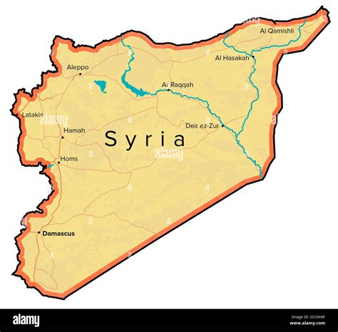 Syria map, rivers, roads and cities. Hand drawn map. Middle east ...