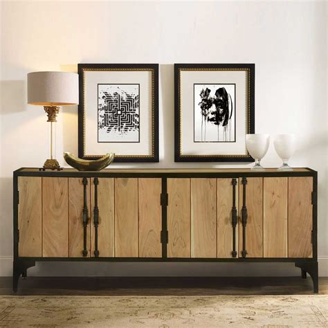 Warsaw Modern Mango Wood Industrial Long Buffet Cabinet