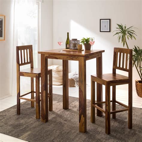 G Fine Furniture Wooden Long 2 Seater Bar Table Set | High Bar Table and Chairs Set | Kitchen ...