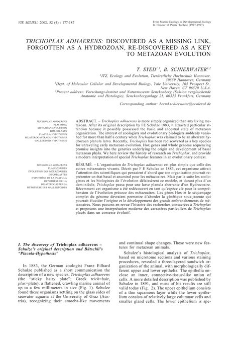 (PDF) Trichoplax adhaerens: Discovered as a missing link, forgotten as ...