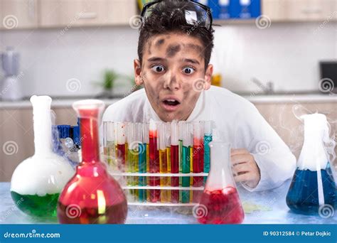 Yong Funny Scientist Doing Some Crazy Experiment Stock Photo - Image of ...