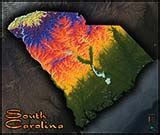 South Carolina Terrain Map | Artistic Colorful Topography