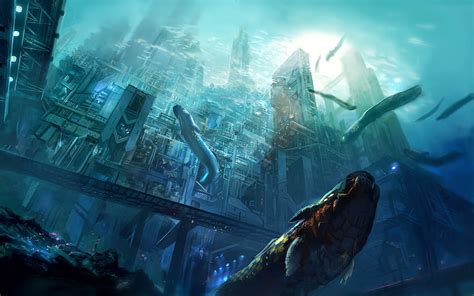 Artwork, Concept Art, City, Underwater, Sea, Fantasy Art, Digital Art, Futuristic / and Mobile ...