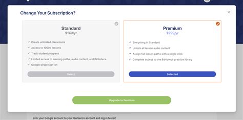 Upgrade to Premium or Change Subscription Plan : Garbanzo