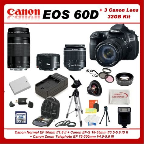 ## Canon EOS 60D DSLR Camera Kit with 3 Canon lenses: Featuring Canon EF-S 18-55mm f/3.5-5.6 IS ...