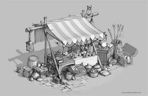 Magic Market Stall, Milan Vasek | Props concept, Game concept art ...