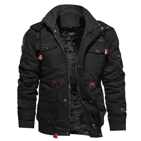 Mens Winter Fleece Warm Hooded Multi Pockets Casual Cotton Jacket ...