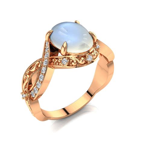 Moonstone Engagement Ring, Art Deco Engagement Ring, Rose Gold ...