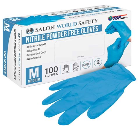 Salon World Safety Blue Nitrile Disposable Gloves, Box of 100, Size Medium, 3.5 Mil Thick ...