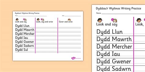 Days of the Week Welsh Writing Worksheets | Twinkl Wales