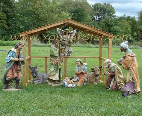 Outdoor Nativity Scene with Wooden Stable - Yonder Star Christmas Shop LLC