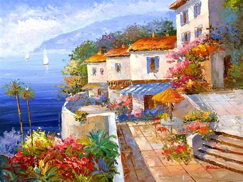 Mediterranean Impression | Mediterranean art, Beautiful paintings, Sea art painting