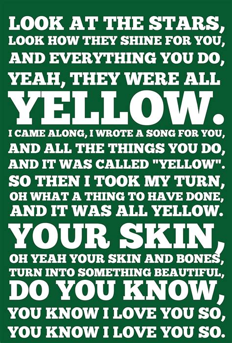 Yellow Coldplay Lyrics Typographic Poster Amazon In Home Kitchen ...