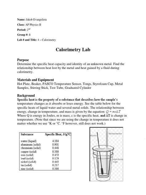 Lab 4 Calorimetry Lab | PDF | Temperature | Heat Capacity