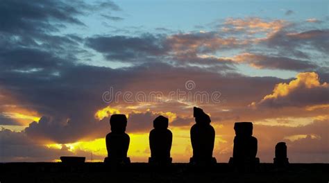 Beautiful Sunset Over Moai Statues in Hanga Roa Stock Image - Image of isla, easter: 251408499