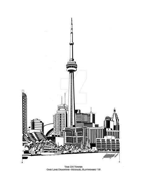 The CN Tower - One Line Drawing by SlotsArtStudio on DeviantArt