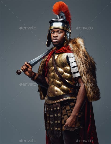 Ancient roman soldier of african descent with sword Stock Photo by fxquadro