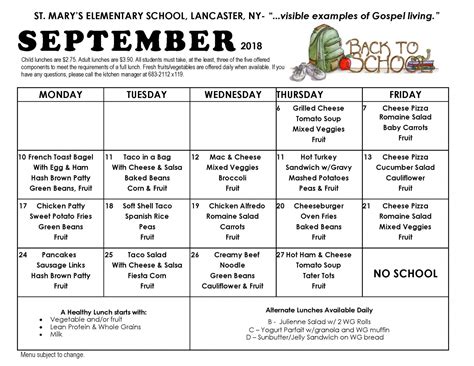 School lunch menu calendar - sekatech