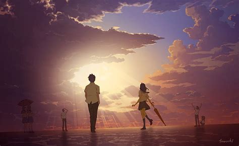 HD wallpaper: Anime, Original, Boy, Cloud, Girl, Sky, Sunrise, Umbrella | Wallpaper Flare