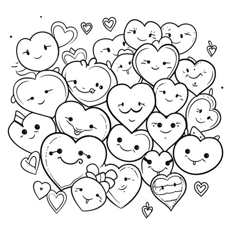 Hearty Coloring Page With Many Drawing Hearts Outline Sketch Vector ...