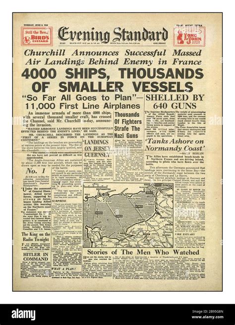 Archive D-Day June 6th 1944 British Newspaper Headlines Evening Standard UK '4000 ships ...