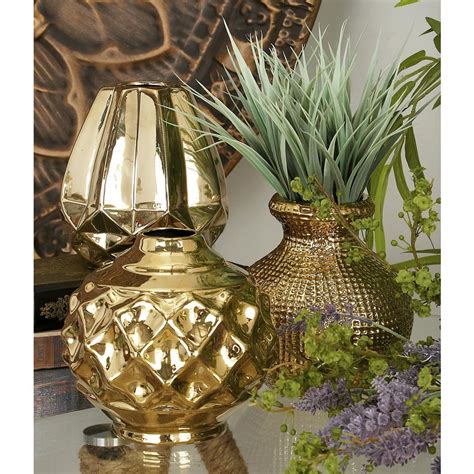 6 in. Modern Polished Gold Ceramic Decorative Vases (Set of 3)-93666 - The Home Depot