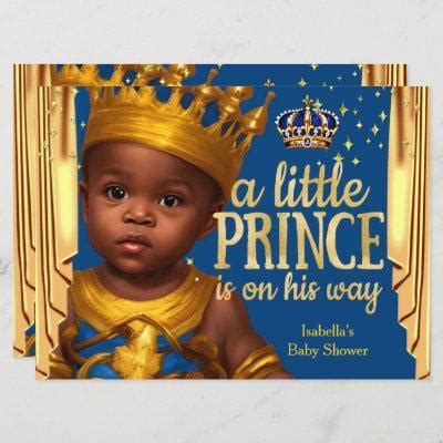 Prince Baby Shower Black Gold Sprinkle Ethnic Invitation | Baby-Shower-Invites.com