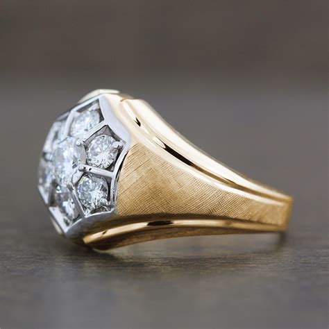 Men's 1970s Vintage Diamond Cluster Ring in 14K Yellow Gold (very unique style!)