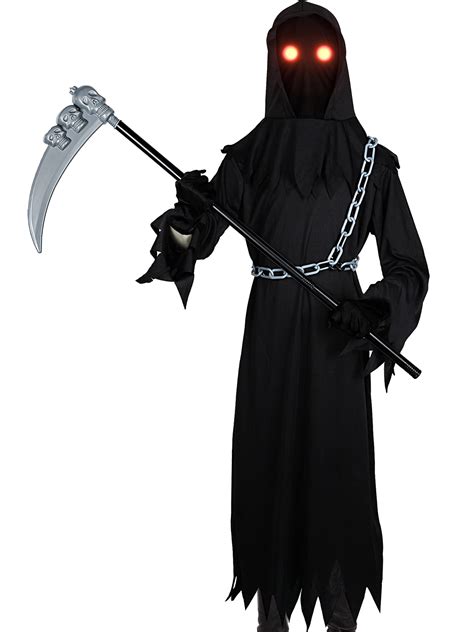 Buy Grim Reaper Costume with Glowing Red Eyes Halloween Cosplay Death Scythe Costume Accessories ...