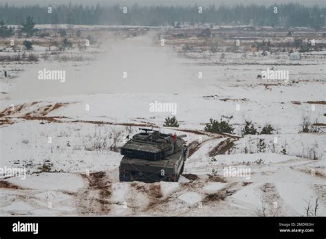 ADAZI, LATVIA, FEBRUARY 2018 - Leopard 2 Tank at NATO forces exercises ...