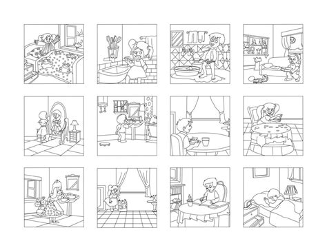 Kids Good habits. get up, line drawing clip art set 3061058 Vector Art ...