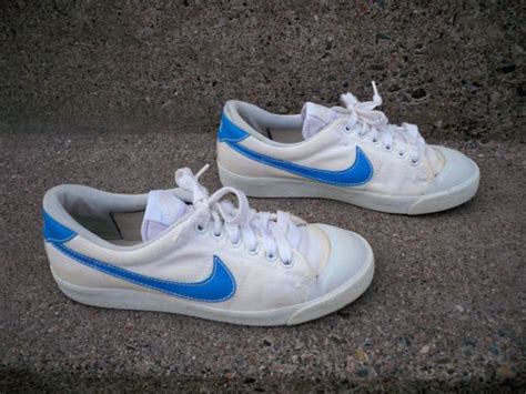 Vintage 1980's Nike Swoosh 820103 White Canvas & Blue Leather Swoosh Men's Trainers Sneakers ...