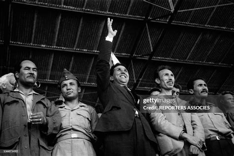 A Meeting in a stadium with FLN leaders Kaid Ahmed, Colonel Mohamed ...