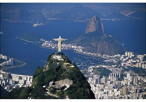 Print of Aerial view of city with the Cristo Redentor (Christ the ...