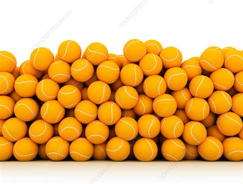 Stack of orange tennis balls, illustration - Stock Image - F023/5609 - Science Photo Library