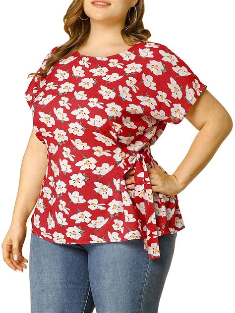 Agnes Orinda - Women's Plus Size Tops Summer Shirts Floral Short Sleeve ...